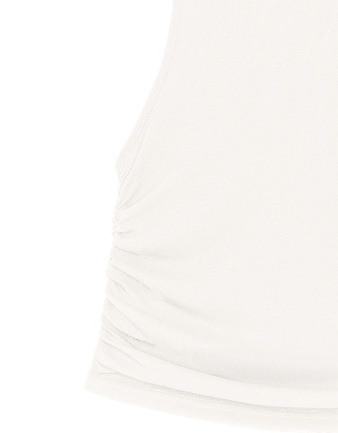 Sheer Mock Neck Sleeveless Tank Top with Side Ruching