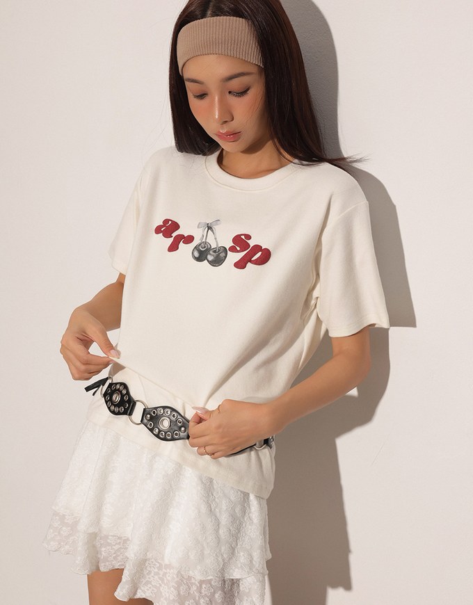 Cherry Graphic Logo Print Short Sleeve Tee