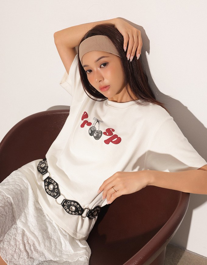 Cherry Graphic Logo Print Short Sleeve Tee