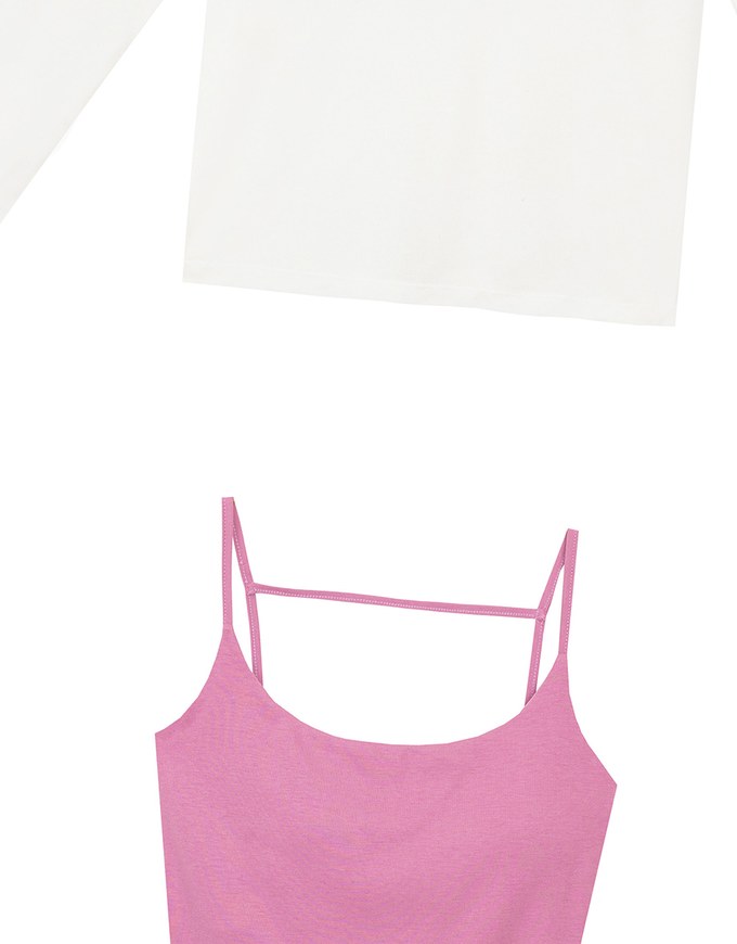 Sheer Knit Off Shoulder Long Sleeve Top and Contrast Strappy Camisole Set Wear