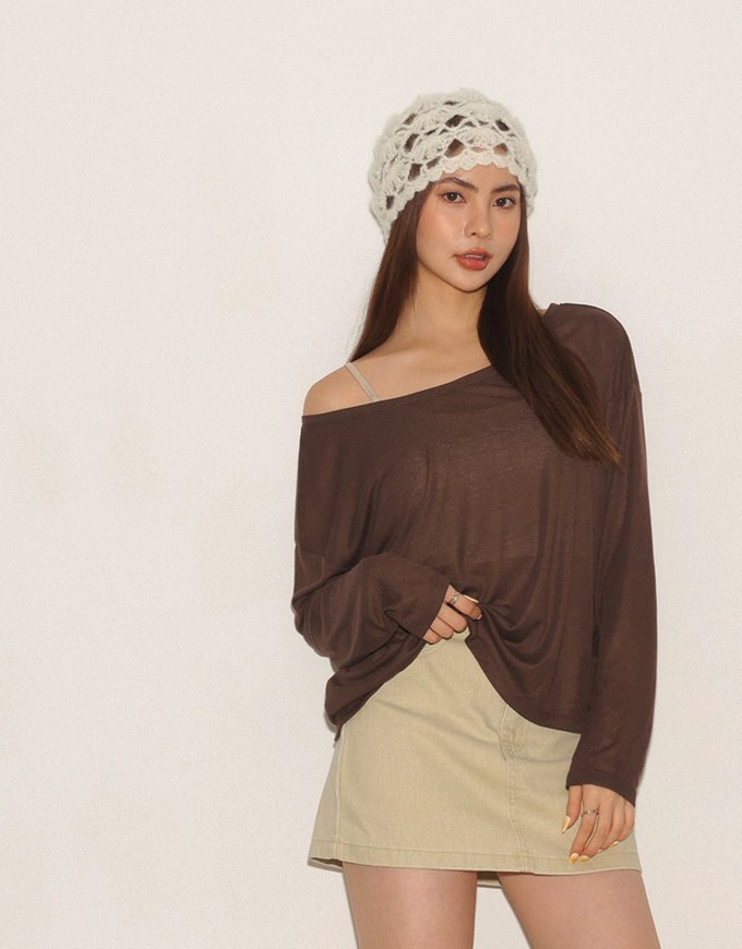 Sheer Knit Off Shoulder Long Sleeve Top and Contrast Strappy Camisole Set Wear