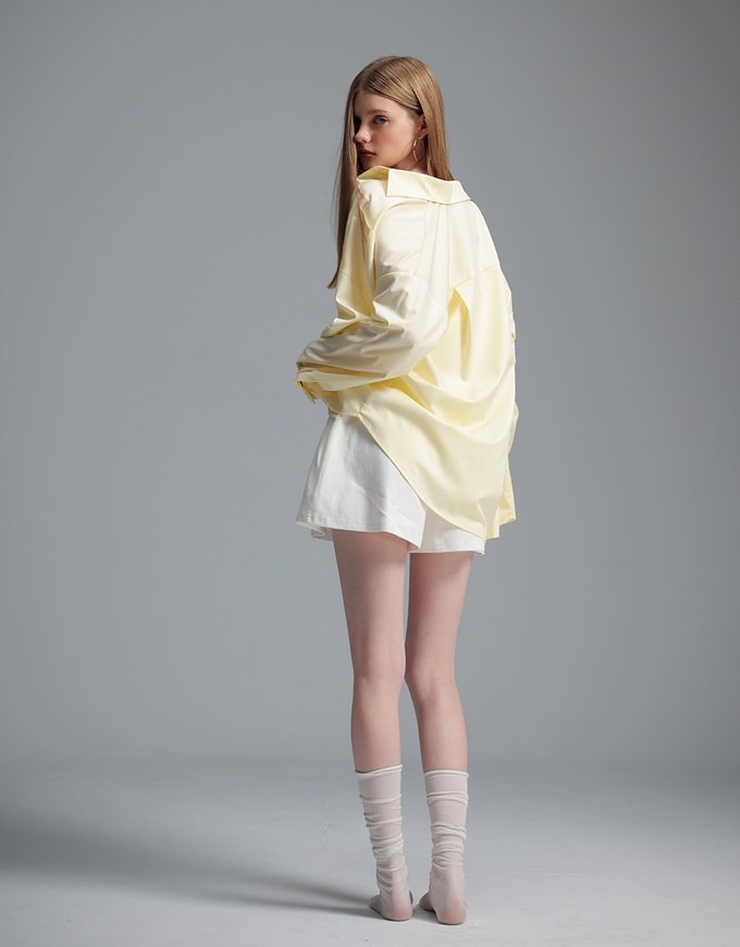 【Stain Resistant】Oversized Pocket Detail Button Down Shirt Blouse