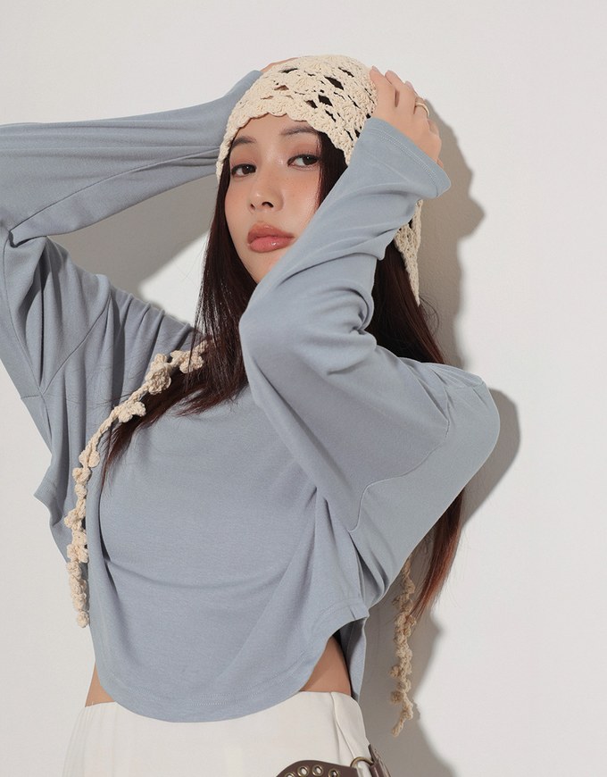 Basic Crew Neck Knit Fitted Long Sleeve Crop Top