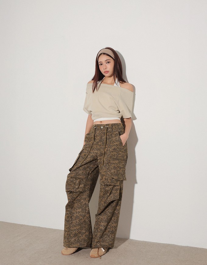 Faux 2 Piece Off Shoulder Contrast Hem Knit Crop Top
