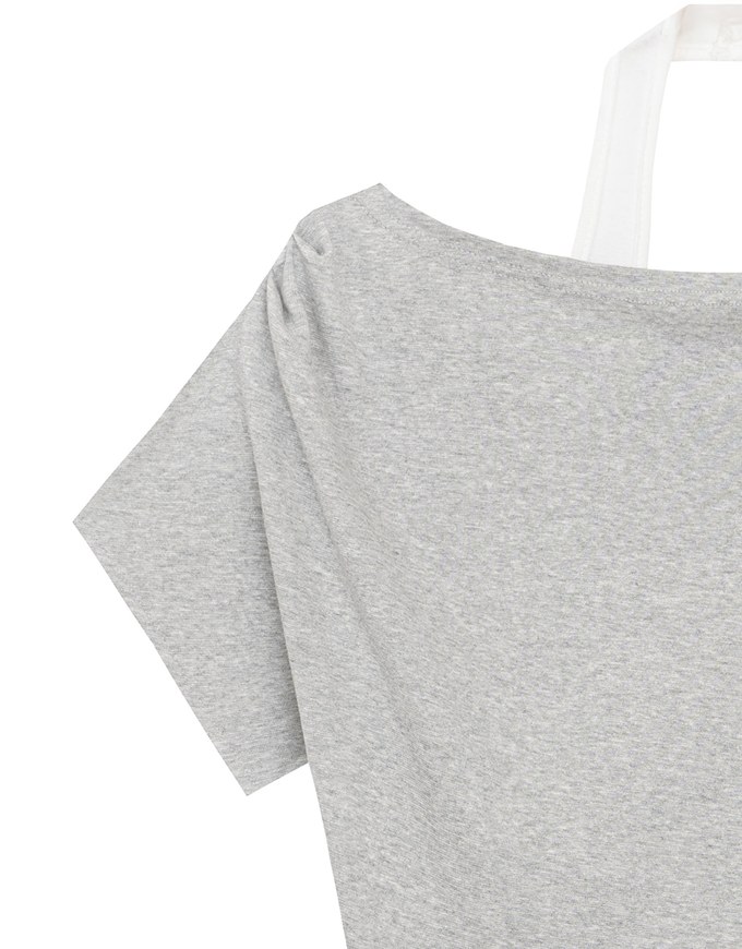 Faux 2 Piece Off Shoulder Contrast Hem Knit Crop Top