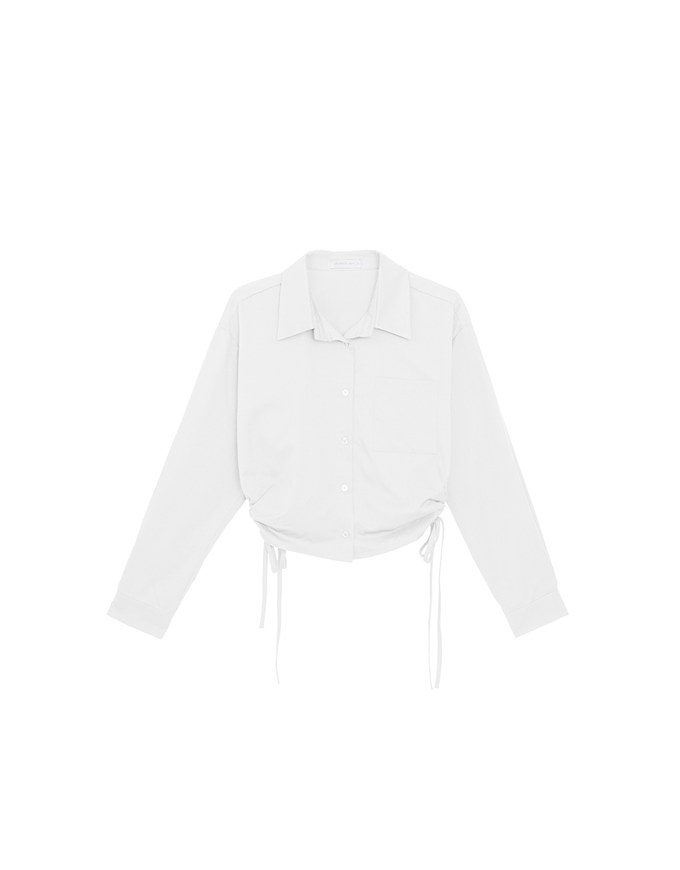 Side Drawstring Detail Collared Button Down Shirt Blouse