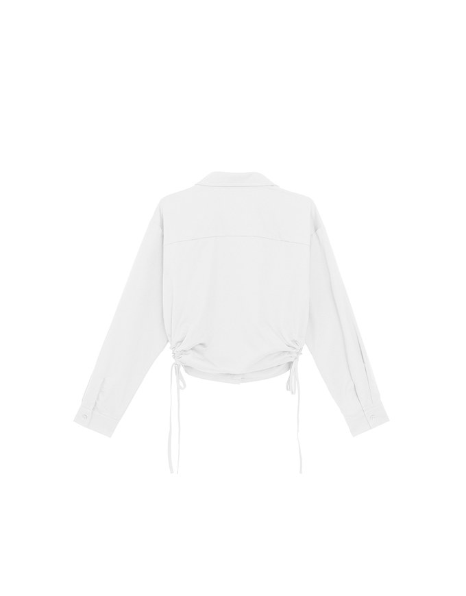 Side Drawstring Detail Collared Button Down Shirt Blouse