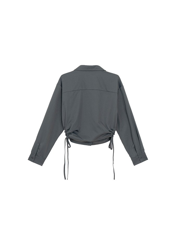 Side Drawstring Detail Collared Button Down Shirt Blouse