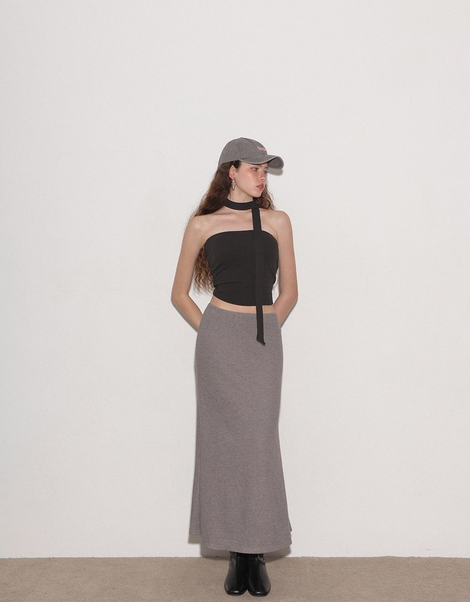Ruched Side Crop Tube Bra Top with Thin Scarf Set