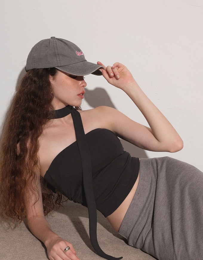 Ruched Side Crop Tube Bra Top with Thin Scarf Set