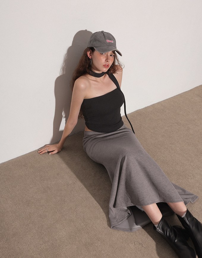 Ruched Side Crop Tube Bra Top with Thin Scarf Set