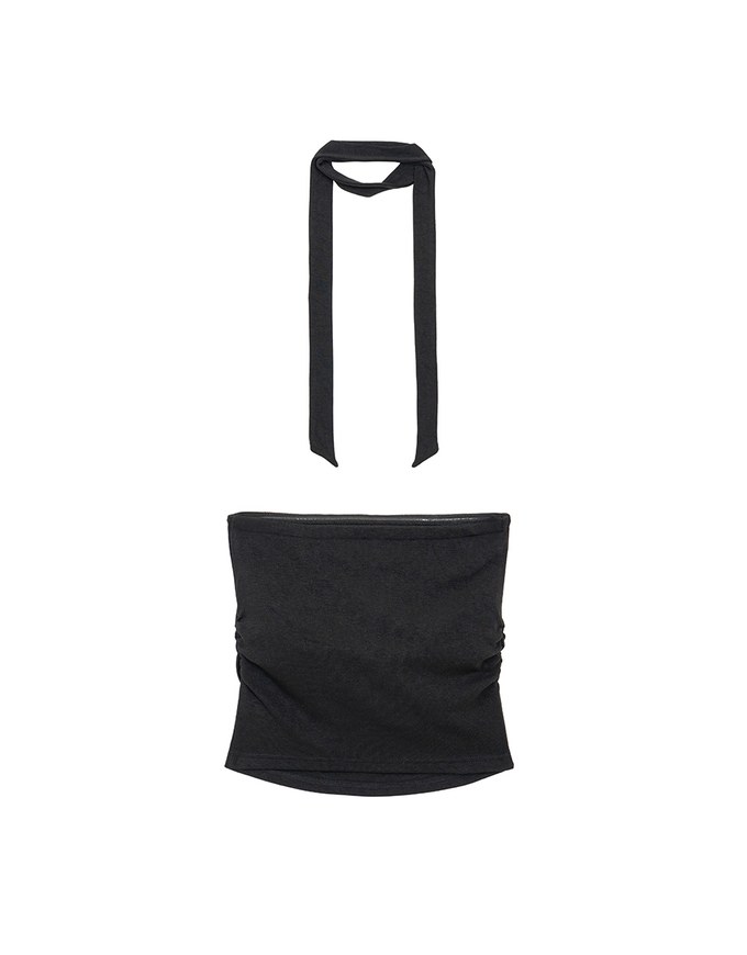 Ruched Side Crop Tube Bra Top with Thin Scarf Set