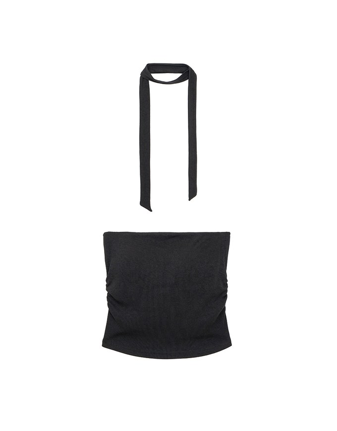 Ruched Side Crop Tube Bra Top with Thin Scarf Set