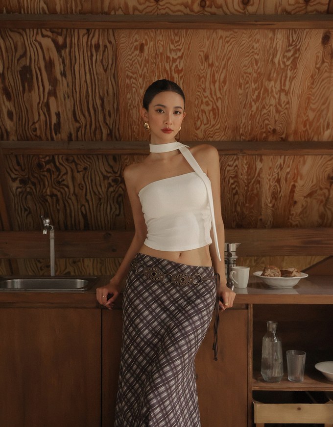 Ruched Side Crop Tube Bra Top with Thin Scarf Set