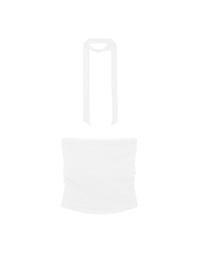 Ruched Side Crop Tube Bra Top with Thin Scarf Set