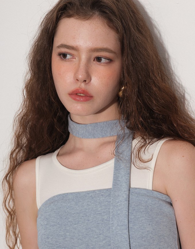 Ruched Side Crop Tube Bra Top with Thin Scarf Set