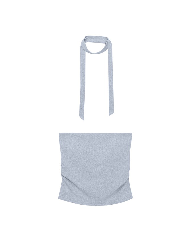 Ruched Side Crop Tube Bra Top with Thin Scarf Set