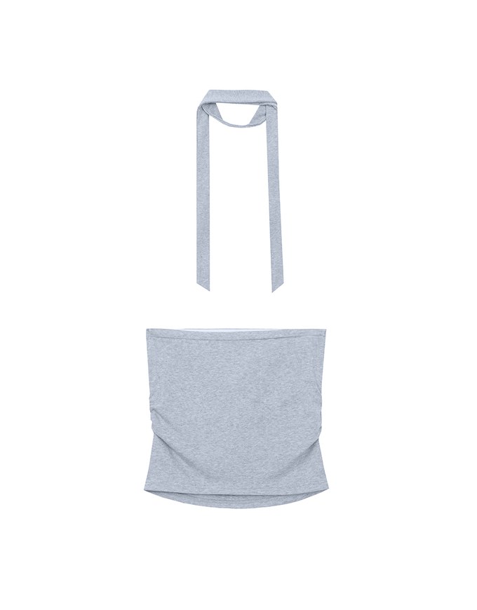 Ruched Side Crop Tube Bra Top with Thin Scarf Set