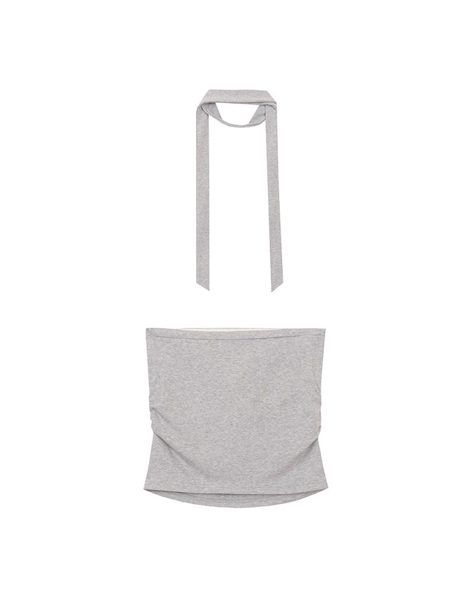 Ruched Side Crop Tube Bra Top with Thin Scarf Set