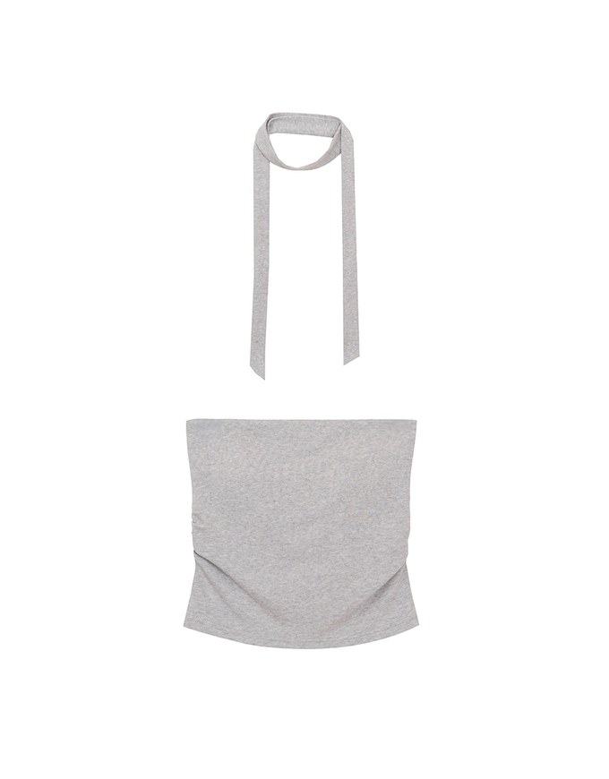 Ruched Side Crop Tube Bra Top with Thin Scarf Set