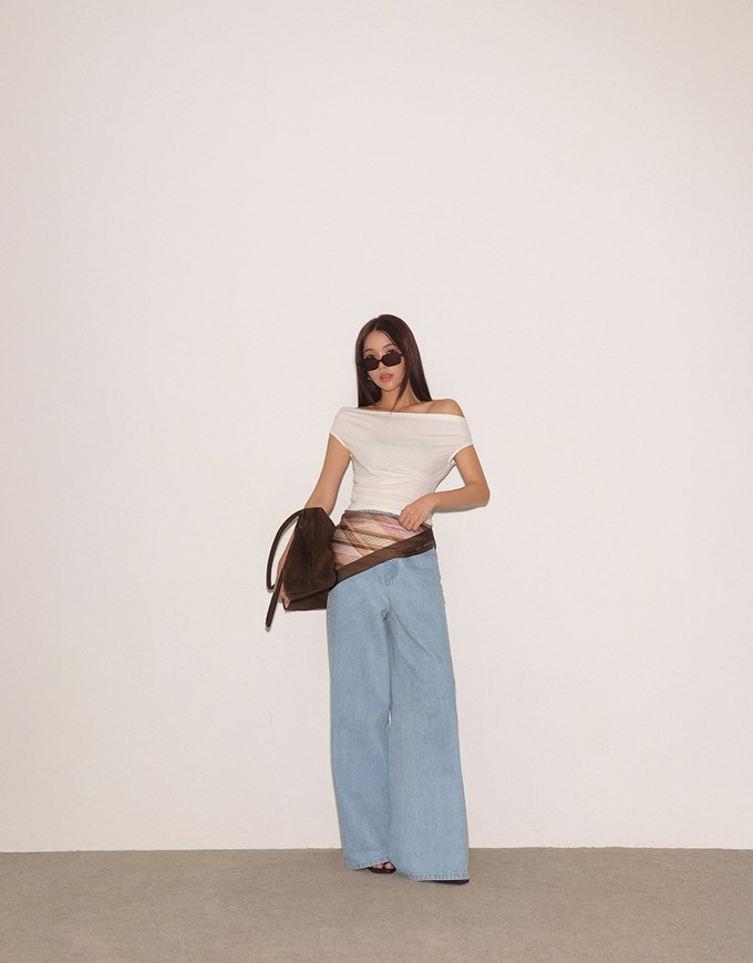 Fitted Off Shoulder Stretch Cotton Short Sleeve Top