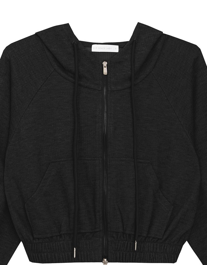Cropped Zip Up Hoodie Jacket with Ribbed Elastic Hem