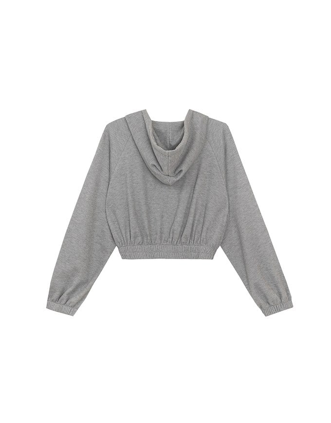 Cropped Zip Up Hoodie Jacket with Ribbed Elastic Hem