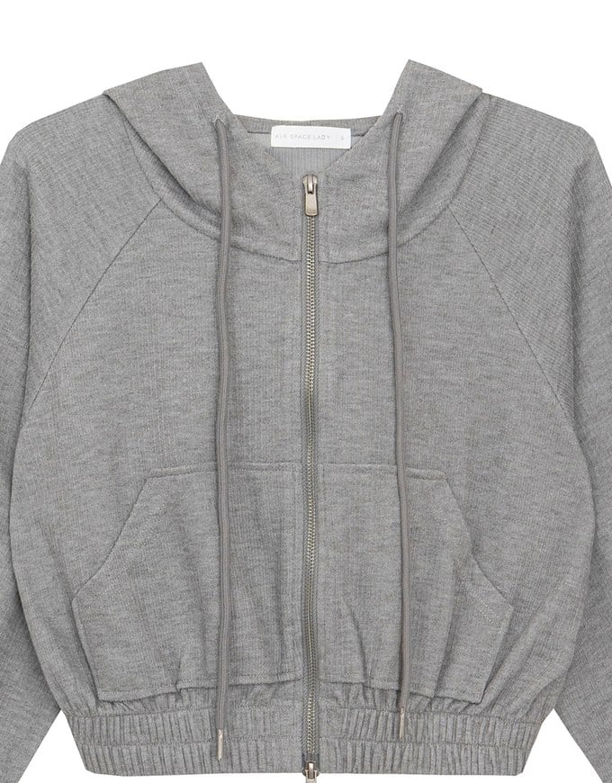 Cropped Zip Up Hoodie Jacket with Ribbed Elastic Hem
