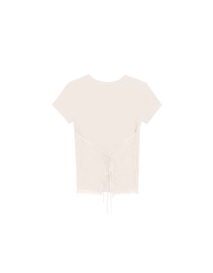 Faux 2 Piece Short Sleeve Tee with Back Lace Up Detail