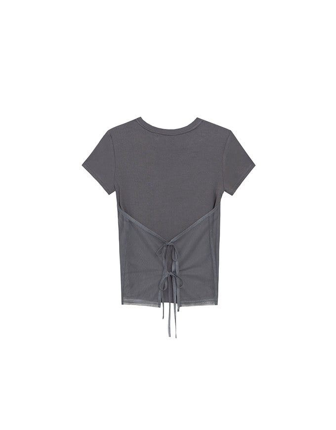 Faux 2 Piece Short Sleeve Tee with Back Lace Up Detail