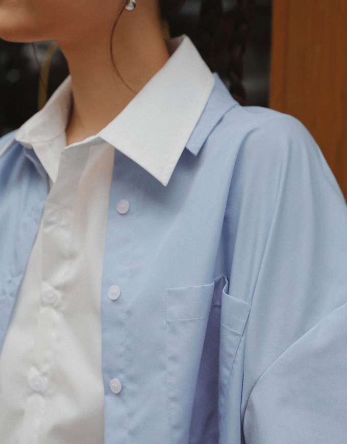 【Ling Cheng Design】Button Down Collared Shirt Blouse with Sleeveless Inner Shirt Set Wear  (Striped / Solid)