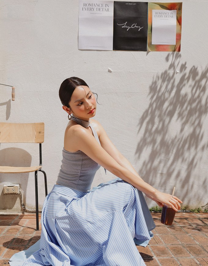 【Ling Cheng Design】Button Down Collared Shirt Blouse with Sleeveless Inner Shirt Set Wear  (Striped / Solid)