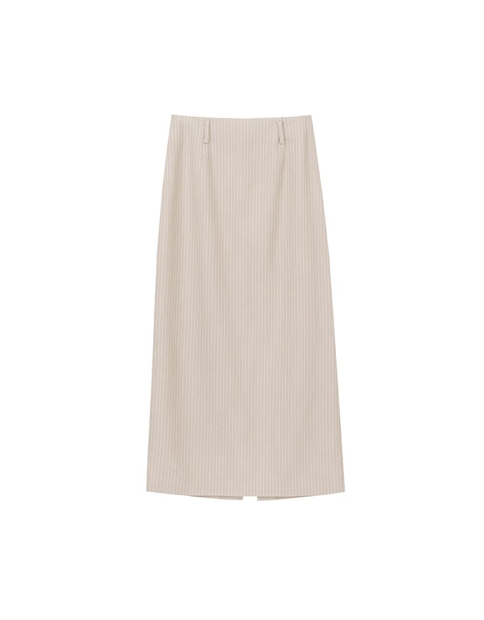 High Waist Pinstripe Slit Back Maxi Skirt