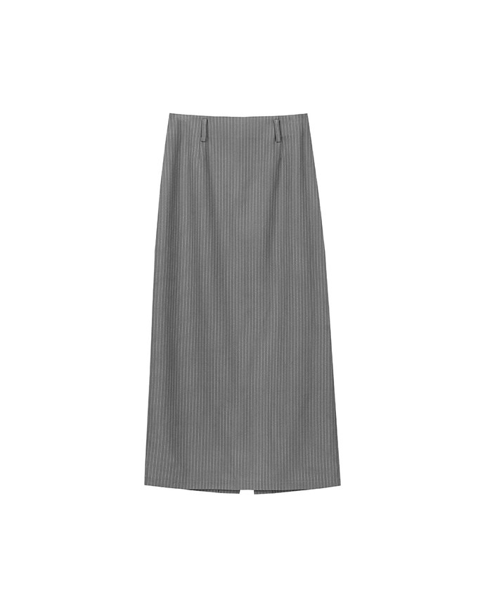 High Waist Pinstripe Slit Back Maxi Skirt