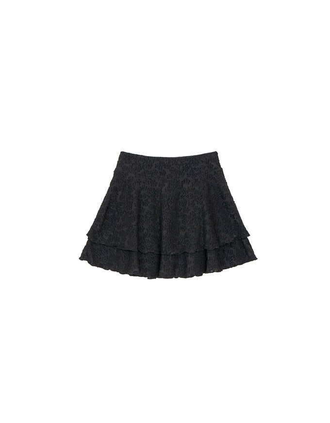 Layered Lace Tiered Hem Flared Mini Skirt
