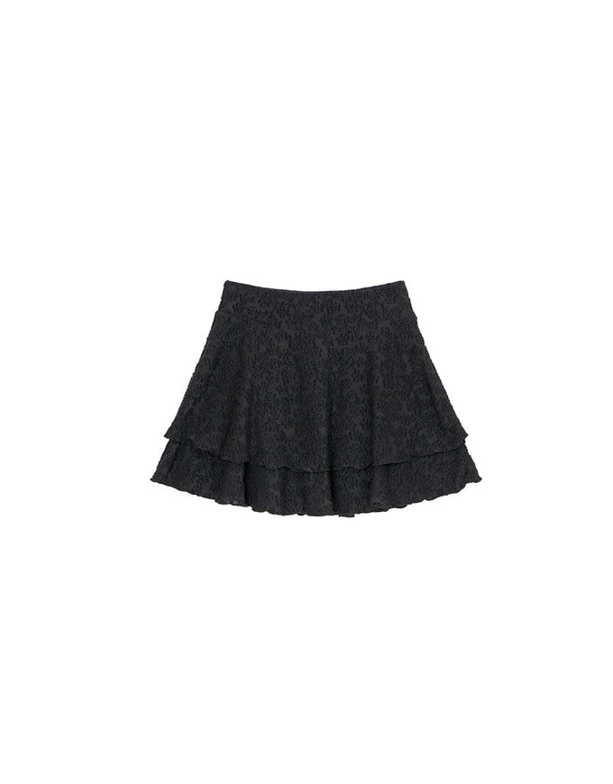 Layered Lace Tiered Hem Flared Mini Skirt