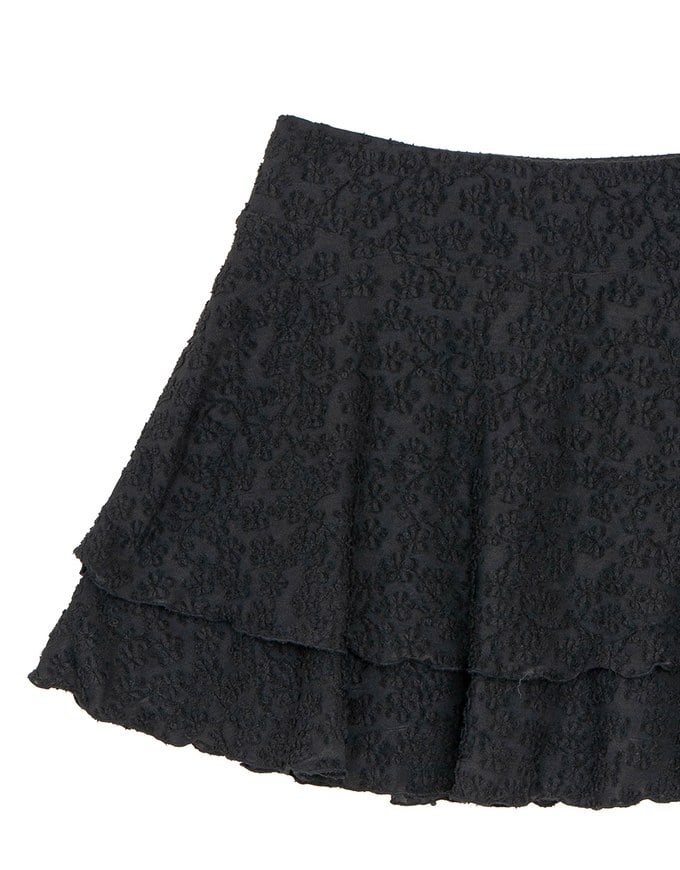 Layered Lace Tiered Hem Flared Mini Skirt
