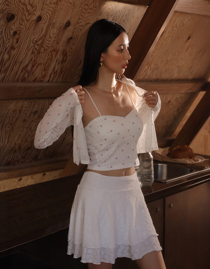 Layered Lace Tiered Hem Flared Mini Skirt