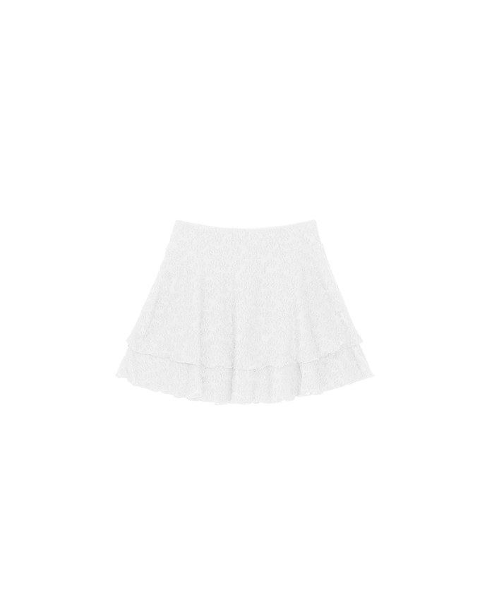 Layered Lace Tiered Hem Flared Mini Skirt