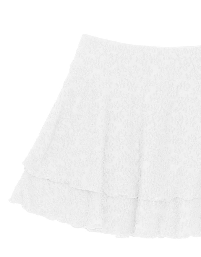Layered Lace Tiered Hem Flared Mini Skirt