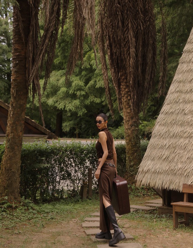 High Waist Jersey Maxi Skirt with Side Ruching