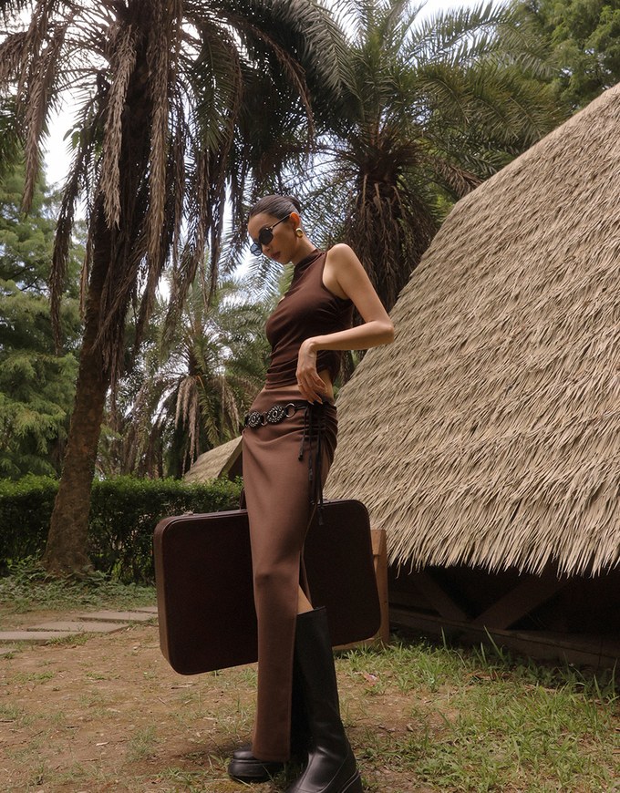 High Waist Jersey Maxi Skirt with Side Ruching