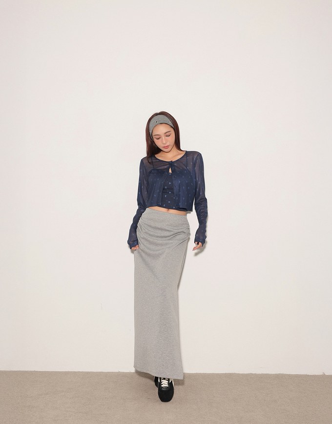 High Waist Jersey Maxi Skirt with Side Ruching