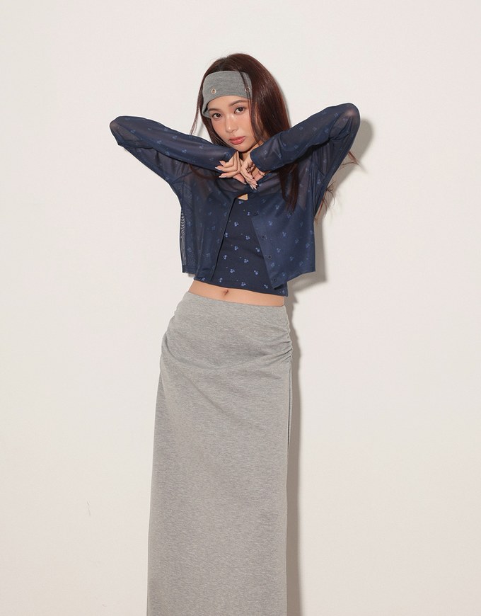 High Waist Jersey Maxi Skirt with Side Ruching