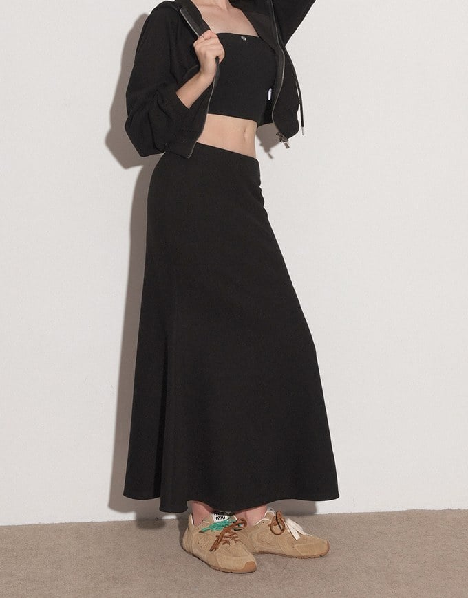Side Slit Elastic Waist Straight Maxi Skirt