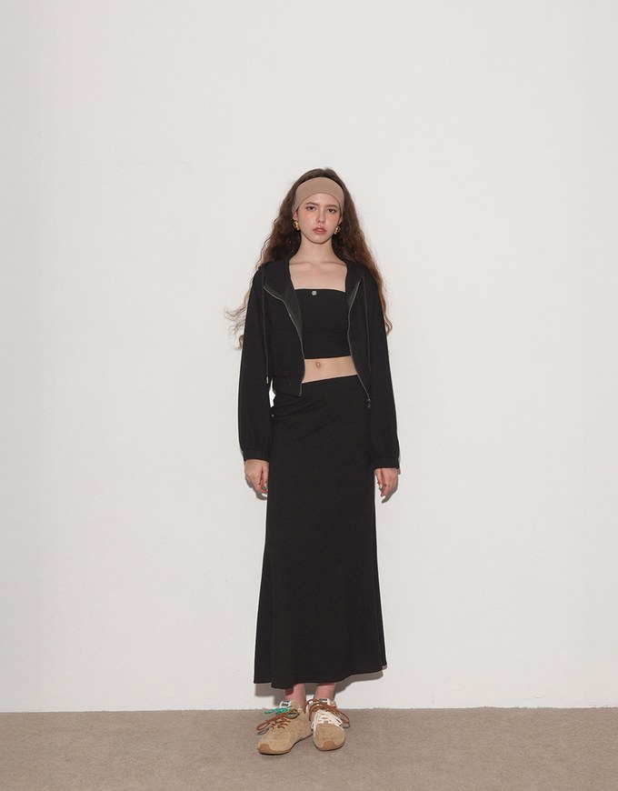 Side Slit Elastic Waist Straight Maxi Skirt