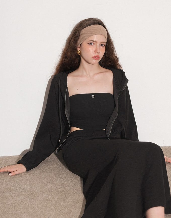 Side Slit Elastic Waist Straight Maxi Skirt