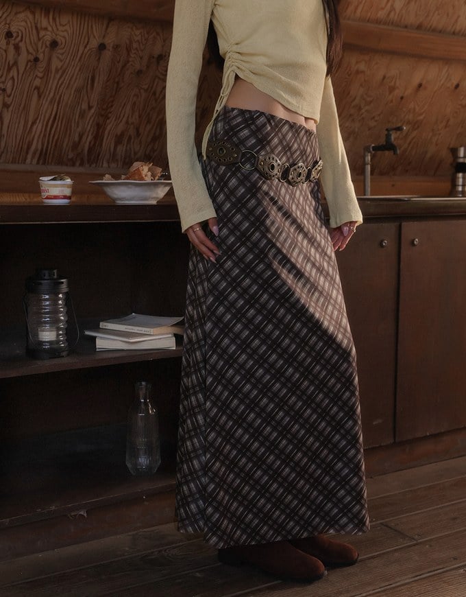 Vintage Inspired Plaid A Line Maxi Skirt