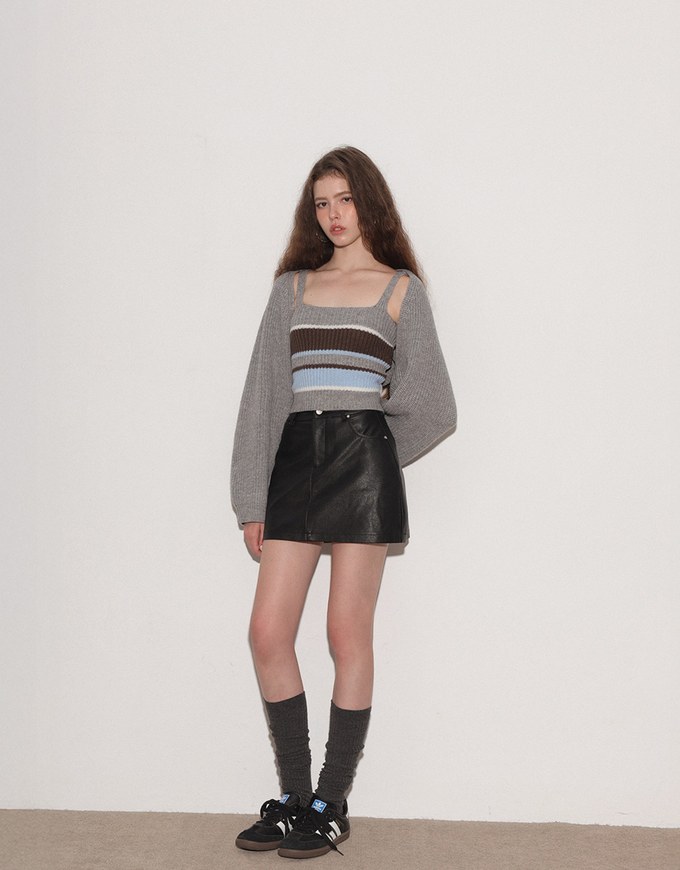 High Waist Faux Suede A Line Mini Skirt with Pockets