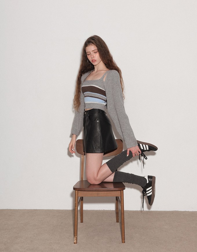 High Waist Faux Suede A Line Mini Skirt with Pockets